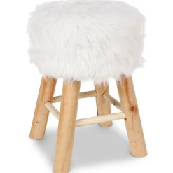 Taburete De Pelo Blanco 30x30x42Cm