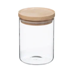 Tarro de vidrio hermético c/tapa de madera 600ml