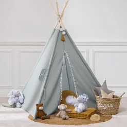 Tienda Tipi Azul Pompones 120x120x160Cm