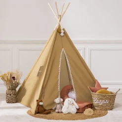Tienda Tipi Ocre Pompones 120x120x160Cm