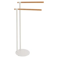 Toallero C/2 Barras Metal Y Bambú Blanco