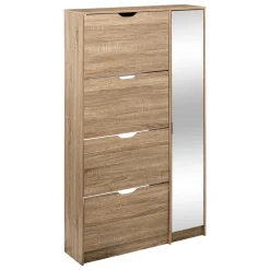 Zapatero Marrón 4 Cajones Puerta Espejo