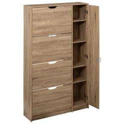 Zapatero Marrón 4 Cajones Puerta Espejo