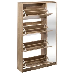 Zapatero Marrón 4 Cajones Puerta Espejo