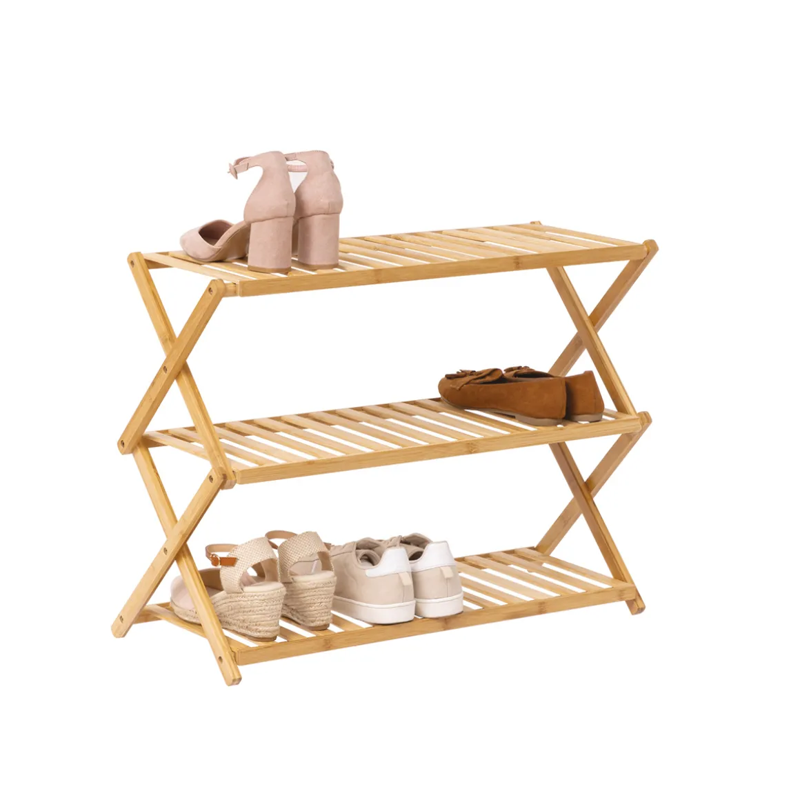 Zapatero Plegable Bambú Con 3 Niveles